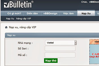 Mod vbb nạp thẻ điện thoại vào diễn đàn và nâng cấp tài khoản VIP
