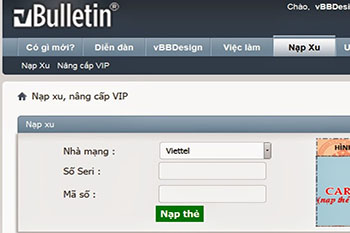 Mod vbb nạp thẻ điện thoại vào diễn đàn và nâng cấp tài khoản VIP